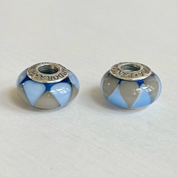 Set of 2 Pandora Captivating Blue Triangle Glass Murano Charms - Picture 2 of 9